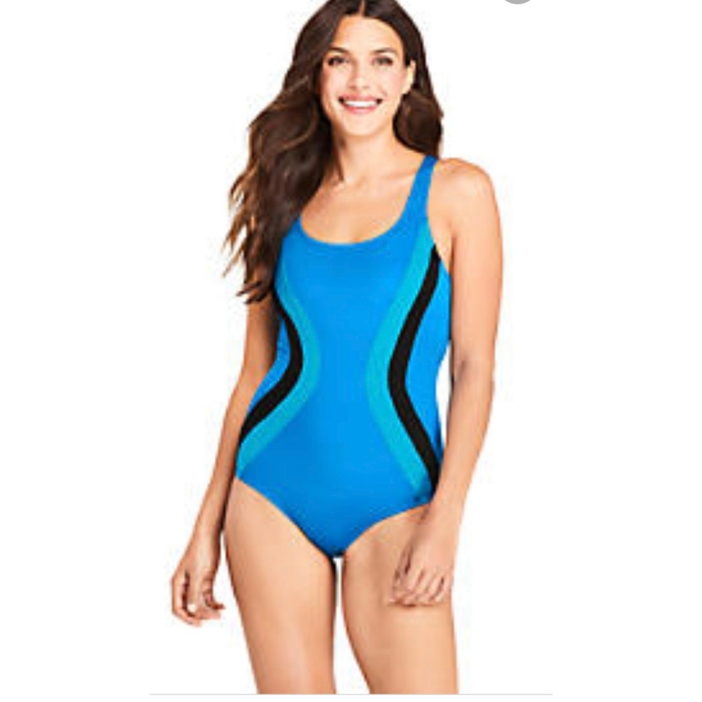 Lands' End | Blue Illusion Stripe One Piece Swimsuit